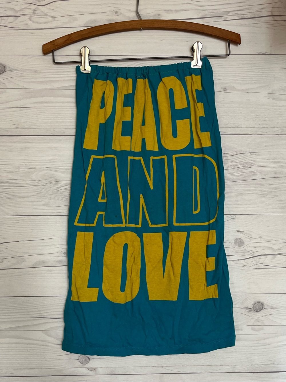 Upcycled Skirt Elastic Waist Blue Yellow Peace and Love XS Small